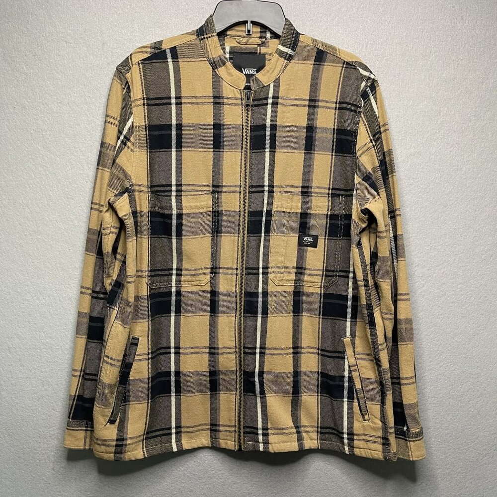 Vans Plaid Long Sleeve Flannel Jacket Classic Fit Beige/Black Medium Mens